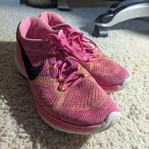 Nike Flyknit Lunar 3 Pink Blast Women’s Size 10 Running Shoes Heavy Wear